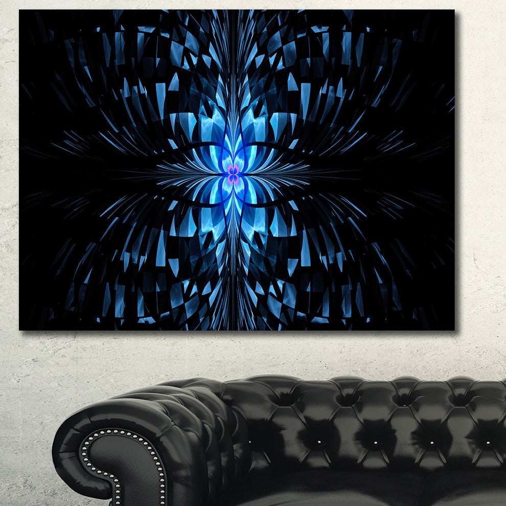 Blue Butterfly Pattern on Black, Oversized Abstract Canvas Art Print, 60x40