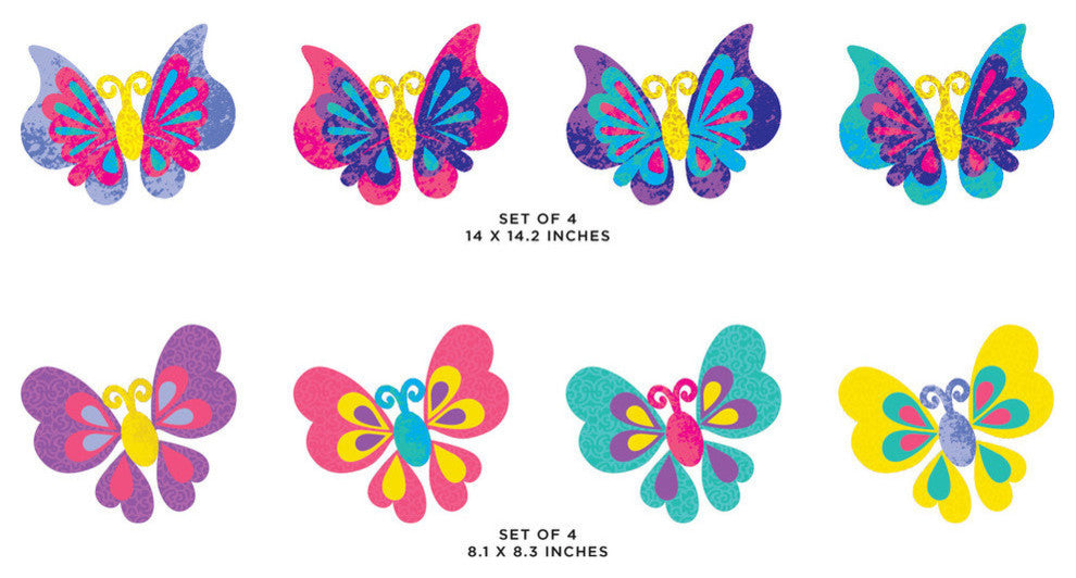 Butterfly Fabric Wall Decals, Set of 8 With Patterns
