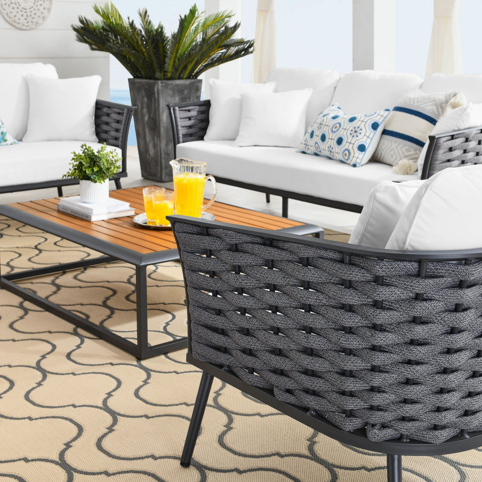 Lounge Sectional Sofa Chair Table Set, Aluminum, Modern, Outdoor, White