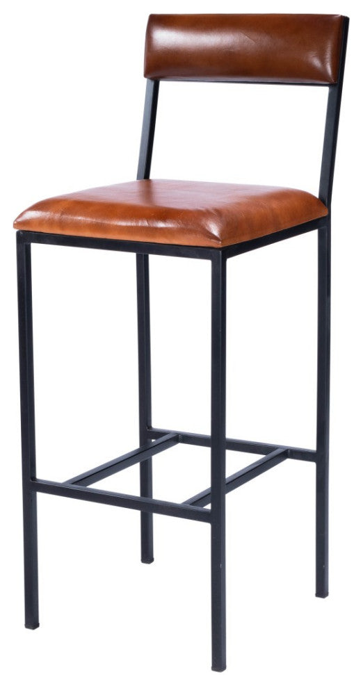 Classic Leather and Metal Bar Stool