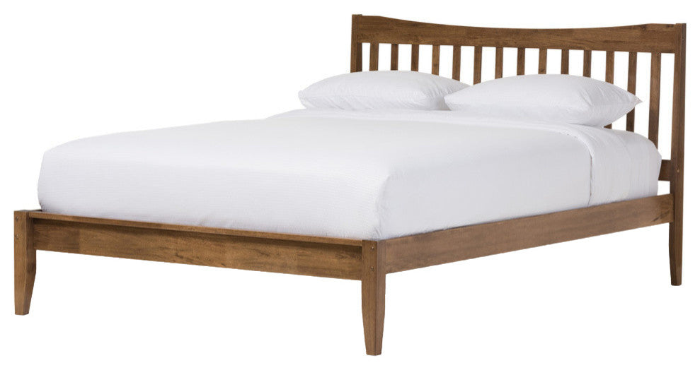 Edeline Mid-Century Solid Walnut Wood Curvaceous Slatted Queen Platform Bed