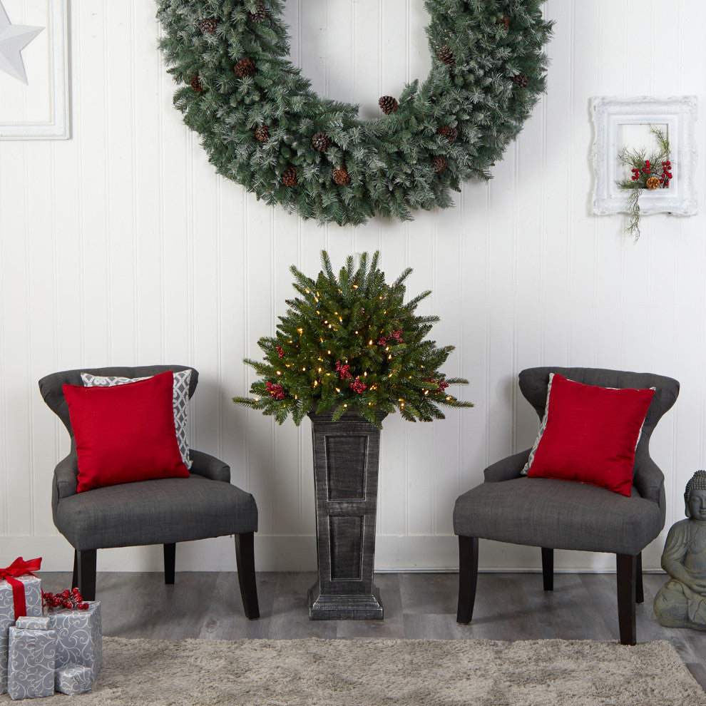 4' Holiday Faux Xmas Plant Pre-Lit &Glittered on Pedestal W/ Multicolor Lights