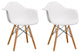 Mod Made Paris Tower Modern Arm Chair with Wood Legs, Set of 2, White