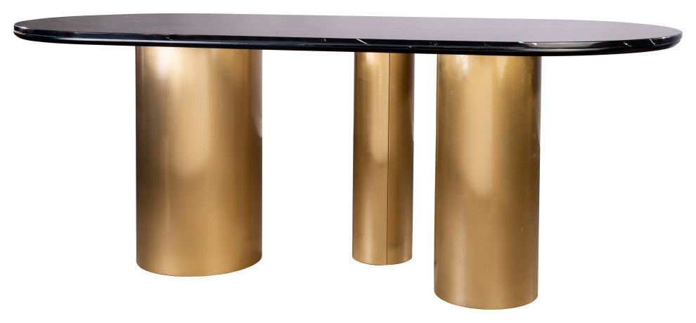 Balmain Oval Marble Top Dining Table for 6, Gold and Black