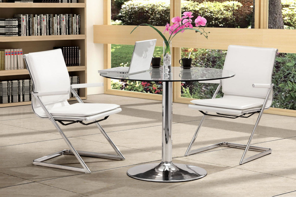 Office Chair, Set of 2, Faux Vinyl Leather, Steel, White, Silver, Home Business