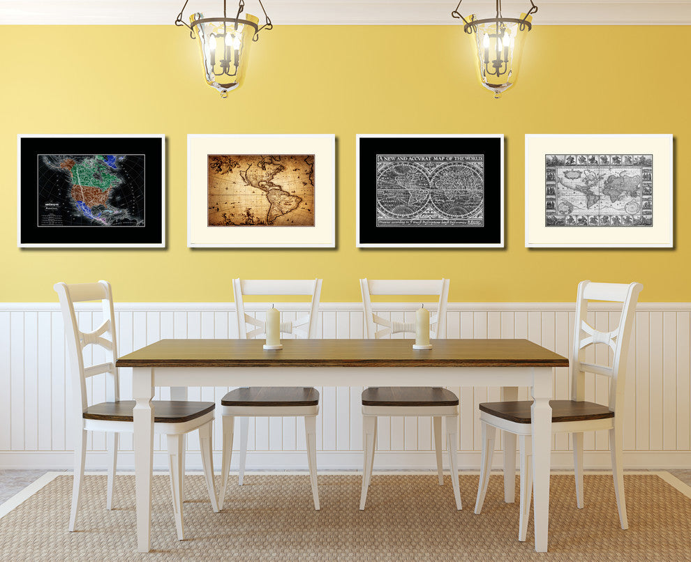 America Old Map Print On Canvas With Picture Frame Art Collection 16" X 21"