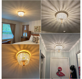 12.6" W 3-Light Bohemia Antique White Wood Beaded Flush Mount Ceiling Light