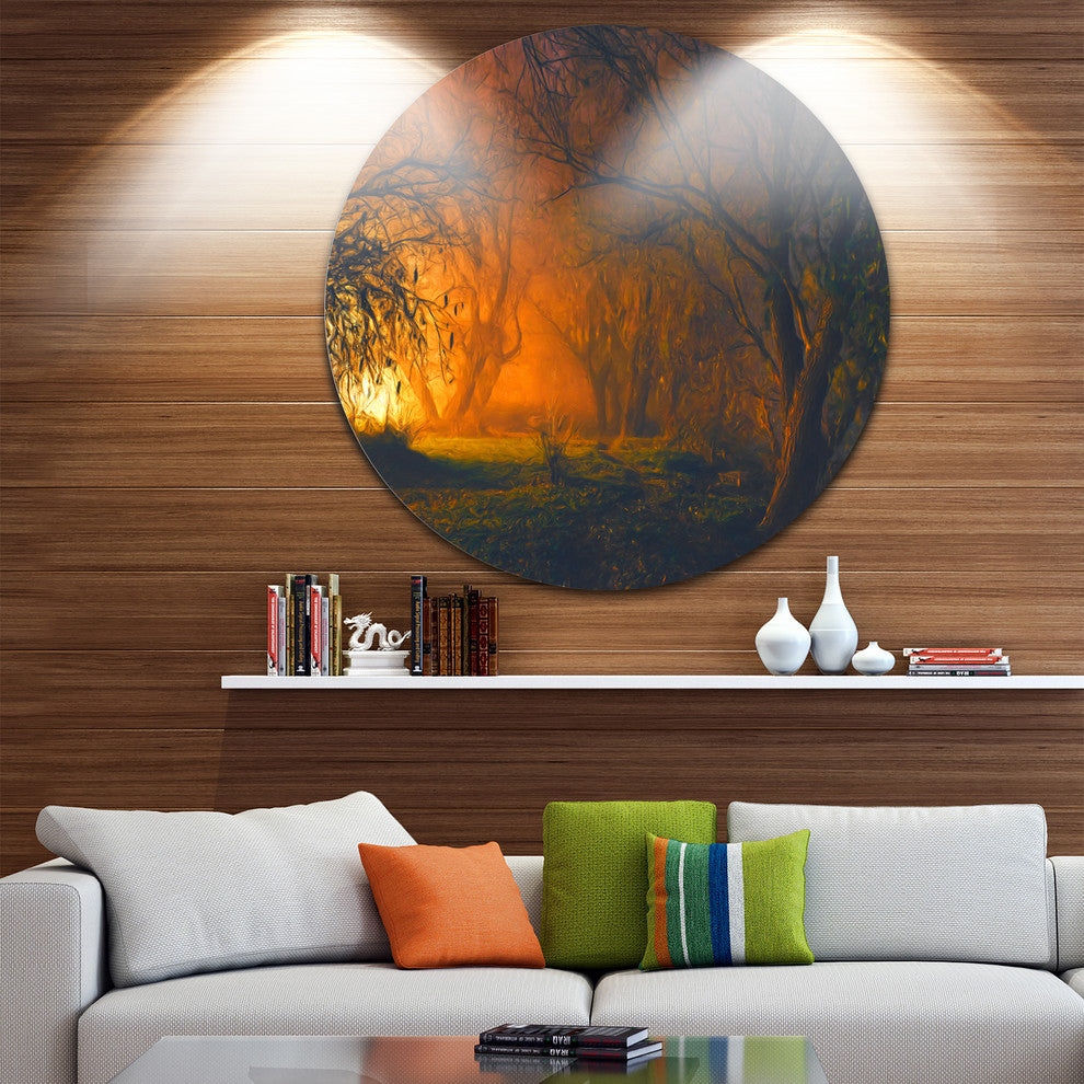 Magical Light In Forest, Landscape Large Disc Metal Wall Art, 36"