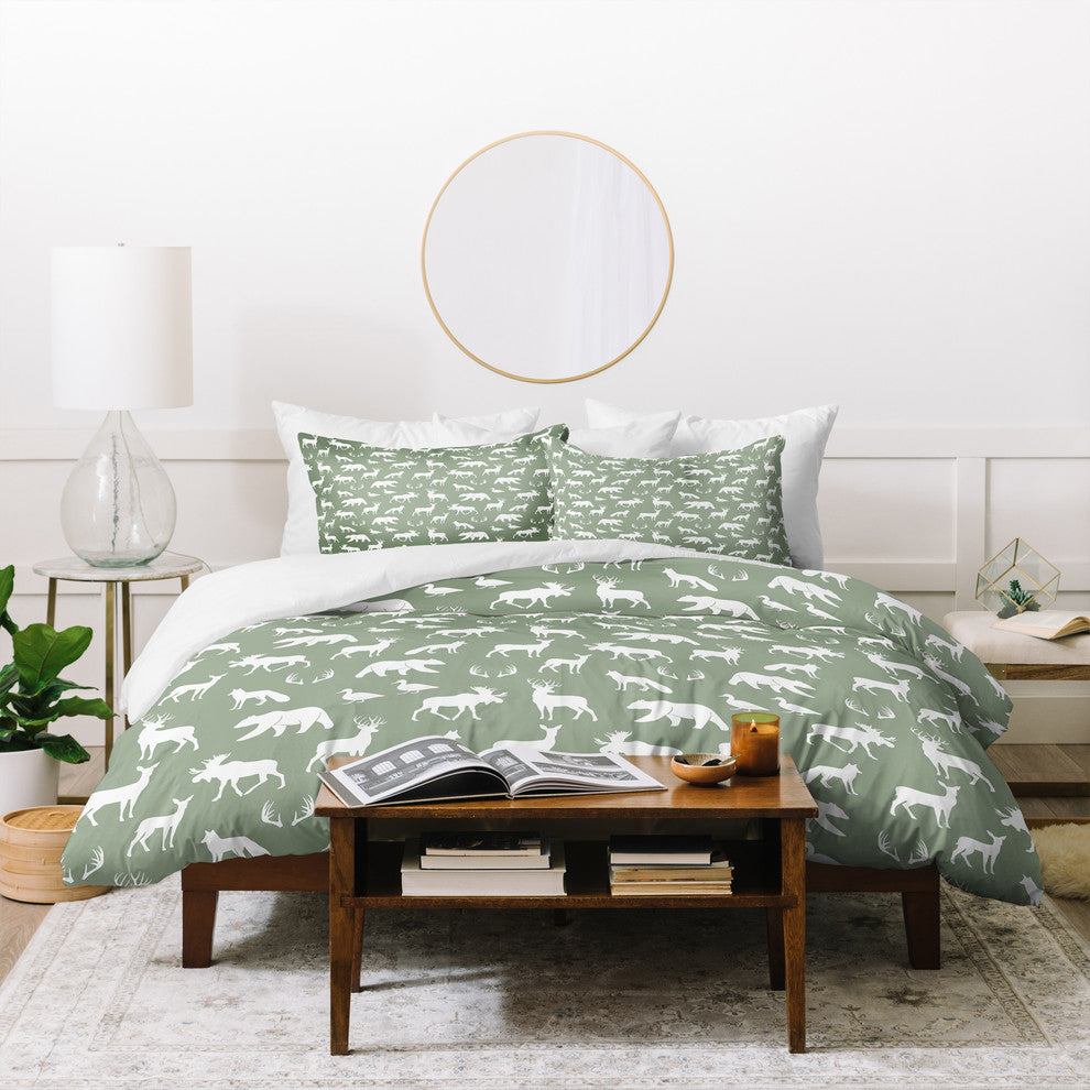 Deny Designs Little Arrow Design Co Woodland On Sage Duvet Cover Set