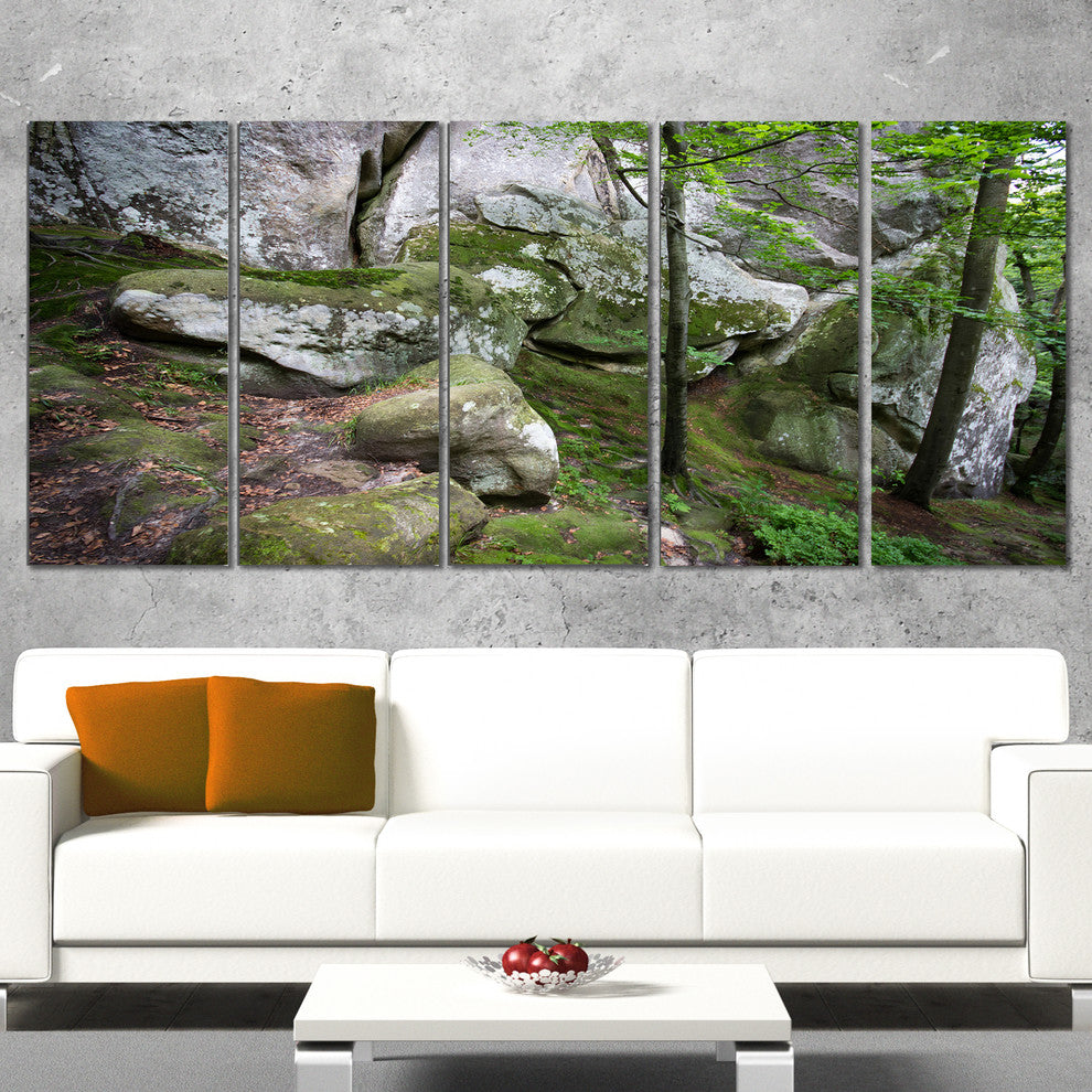 "Deep Moss Forest With Rocks" Landscape Art Print Canvas, 5 Panels, 60"x28"