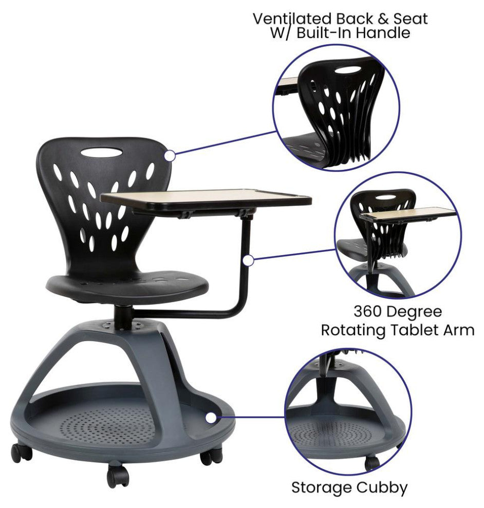 Mobile Desk Chair with 360 Degree Tablet Rotation and Under Seat Storage Cubby