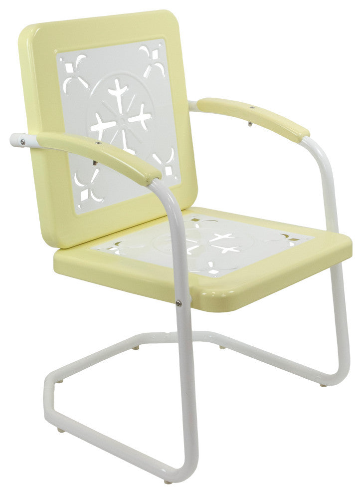 35" Square Outdoor Retro Tulip Armchair Yellow and White