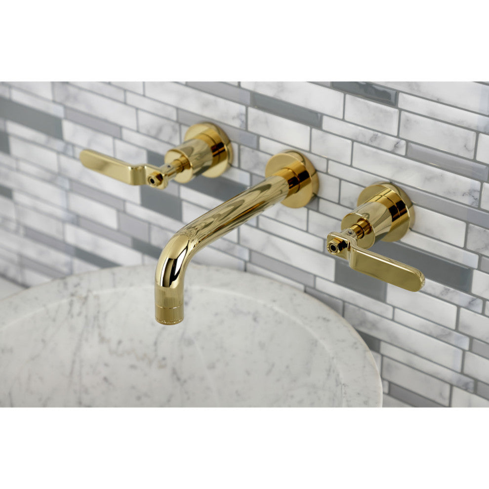 Kingston Brass KS8122KL Two-Handle Wall Mount Bathroom Faucet, Polished Brass