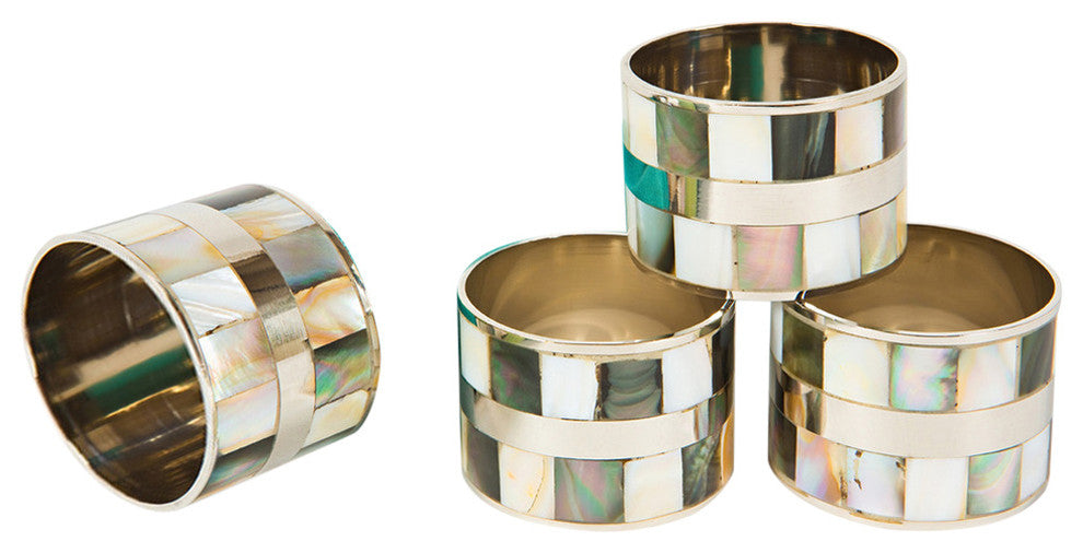 Black and White Mother of Pearl Elegant Metal Napkin Rings, Set of 4