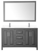 Daria 60, Double Vanity, Dark Gray, White Marble Top, SQ Sinks, 58, Mirror