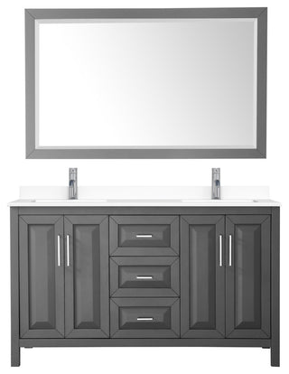 Daria 60, Double Vanity, Dark Gray, White Marble Top, SQ Sinks, 58, Mirror