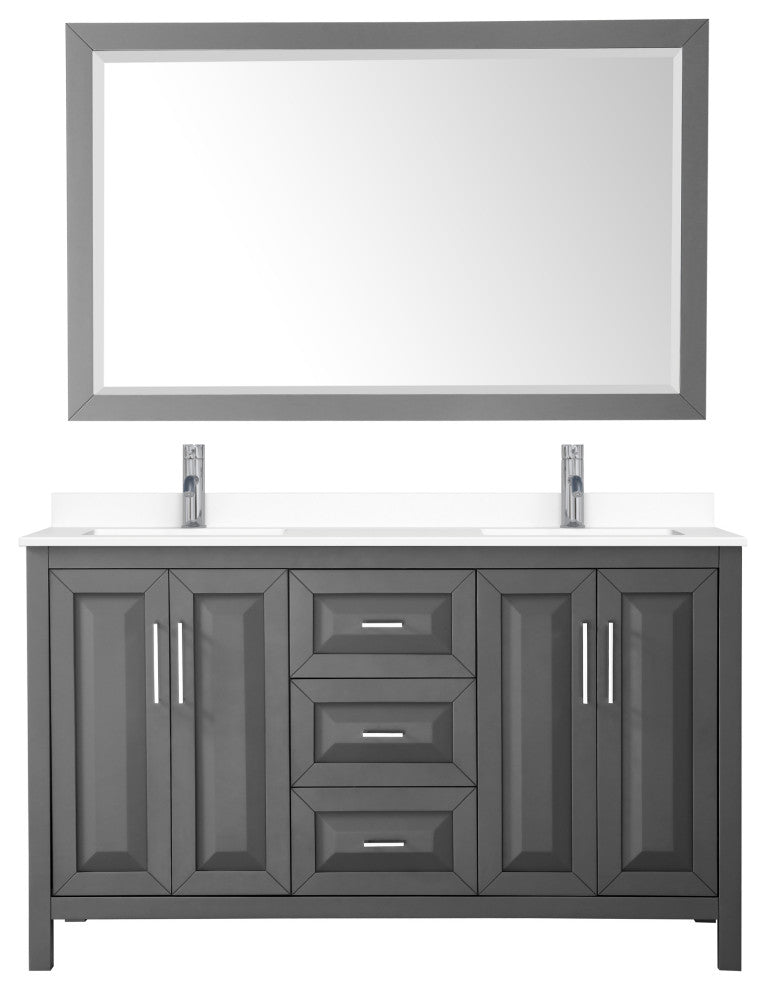 Daria 60, Double Vanity, Dark Gray, White Marble Top, SQ Sinks, 58, Mirror
