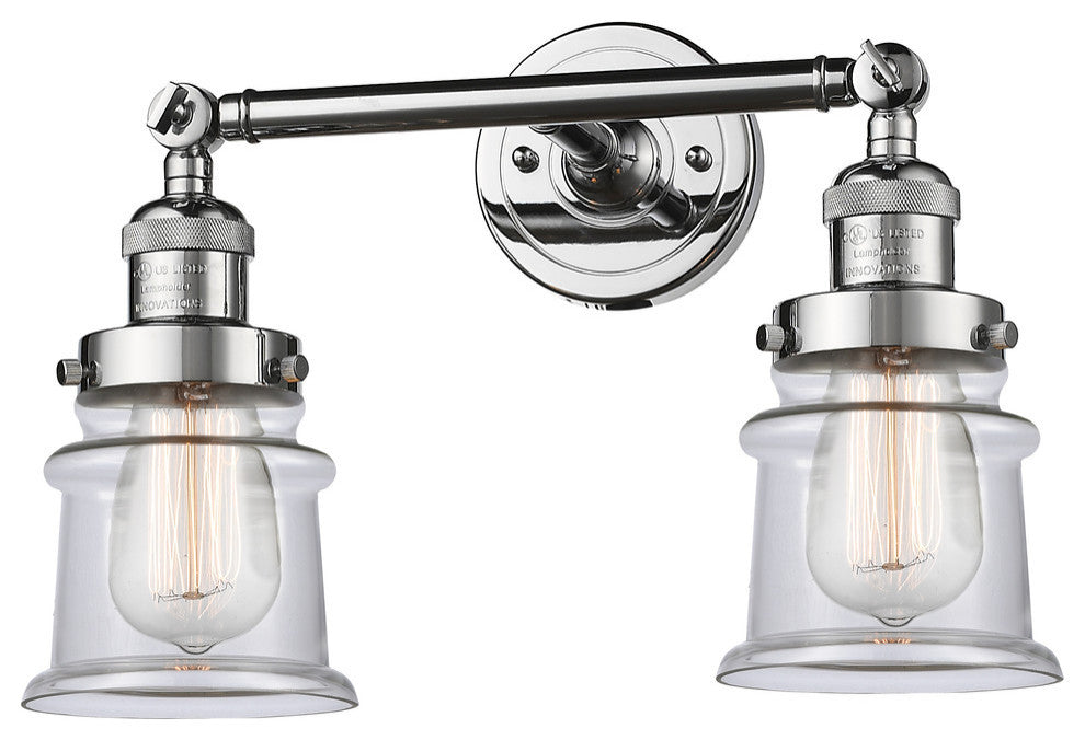 Small Canton 2-Light Bath Vanity-Light, Polished Chrome, Clear