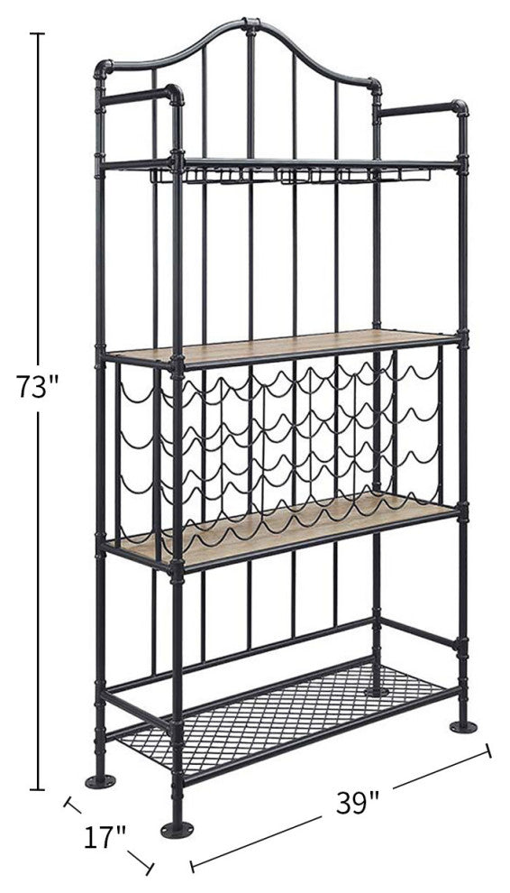 Metal Wine Shelf, Oak and Sandy Black Finish