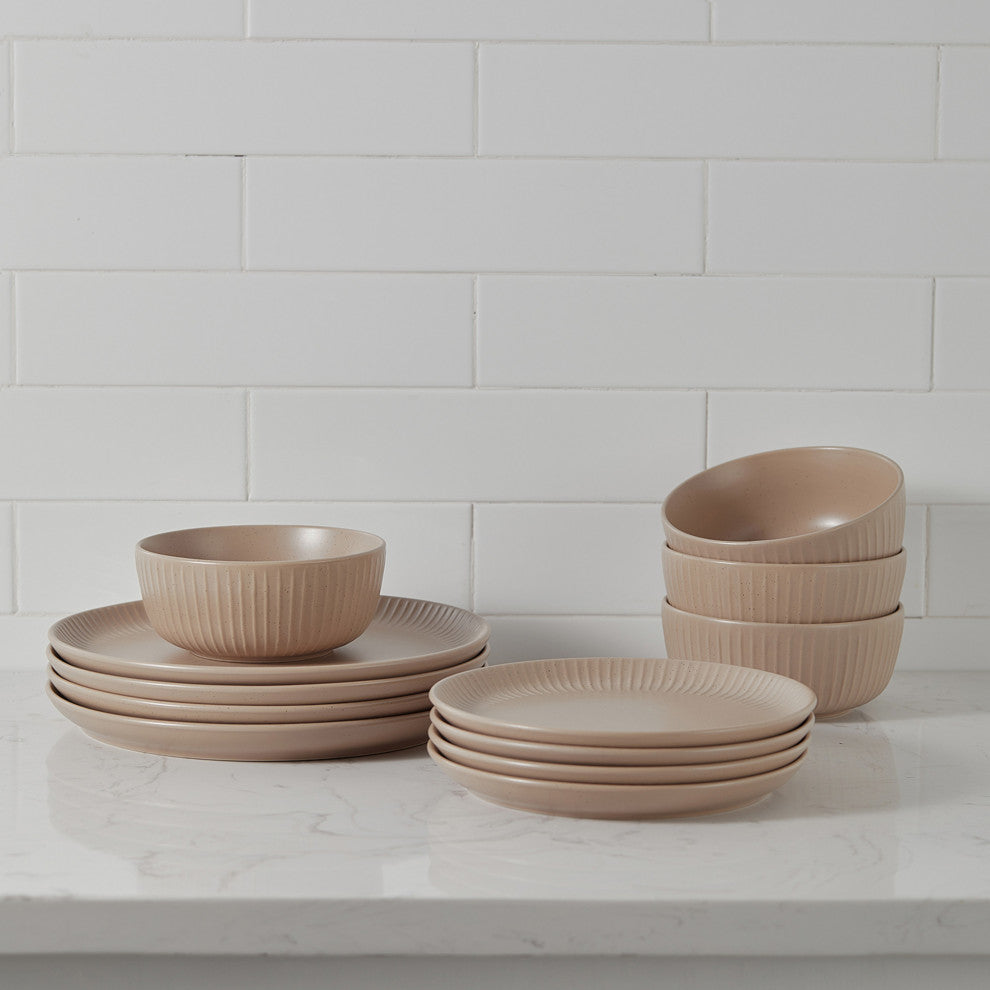Stone Lain Logan Stoneware 24 Piece Dinnerware Set, Beige