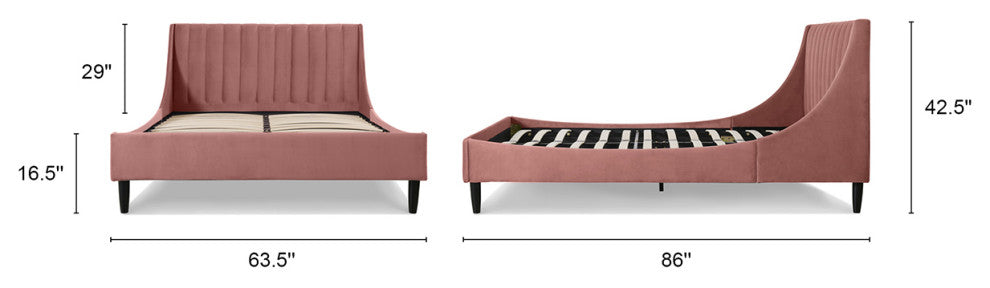Aspen Modern Vertical Tufted Upholstered Platform Bed, Ash Rose Velvet, Queen