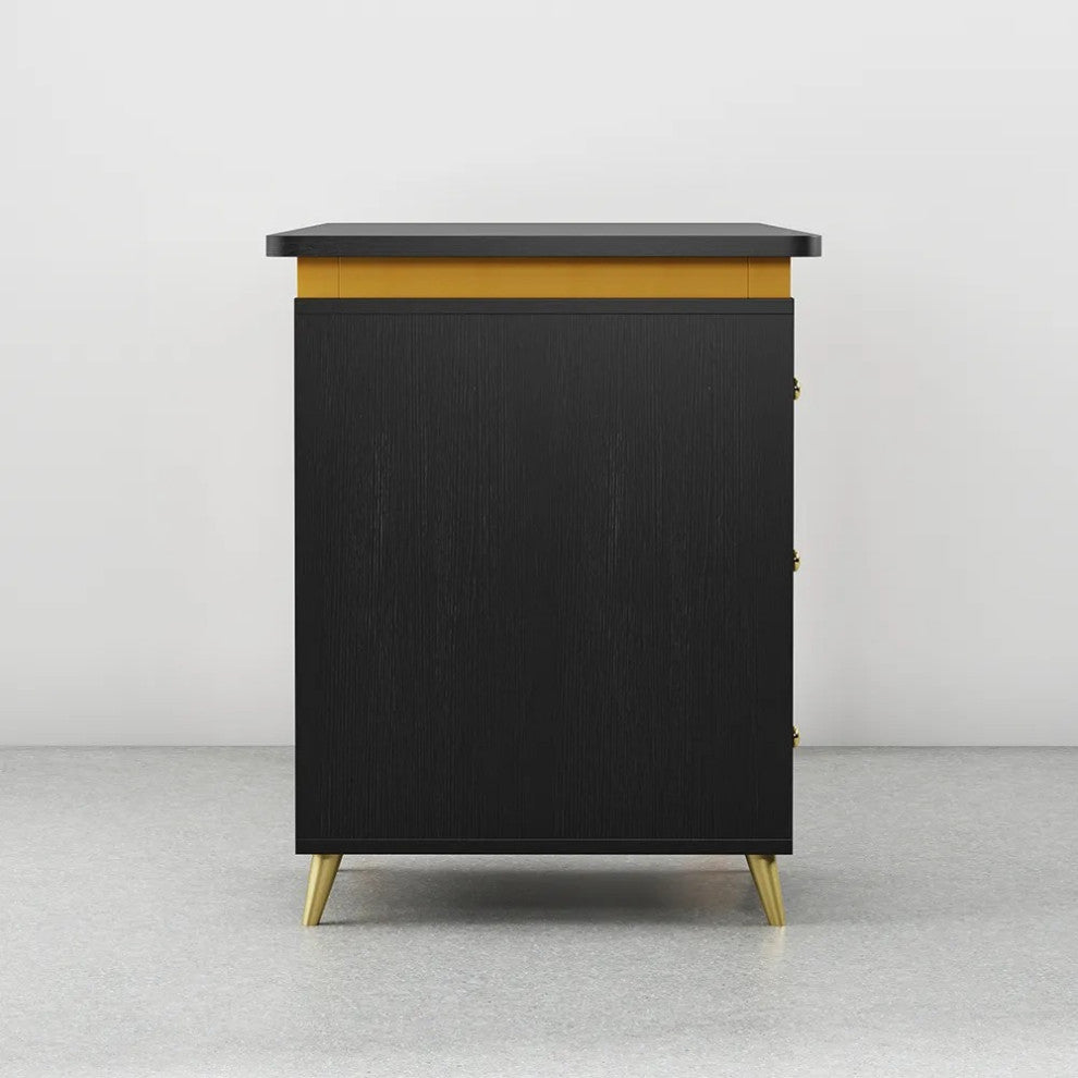 Modern 55" Black Wooden Home Office Writing Desk with Drawers in Gold