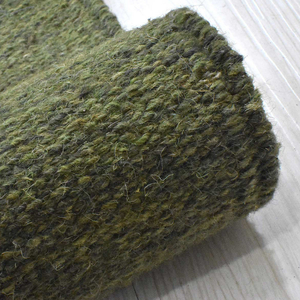Hand Woven Flat Weave Kilim Wool Runner Area Rug Solid Olive D00111, Olive, [Rectangle] 8'x10'