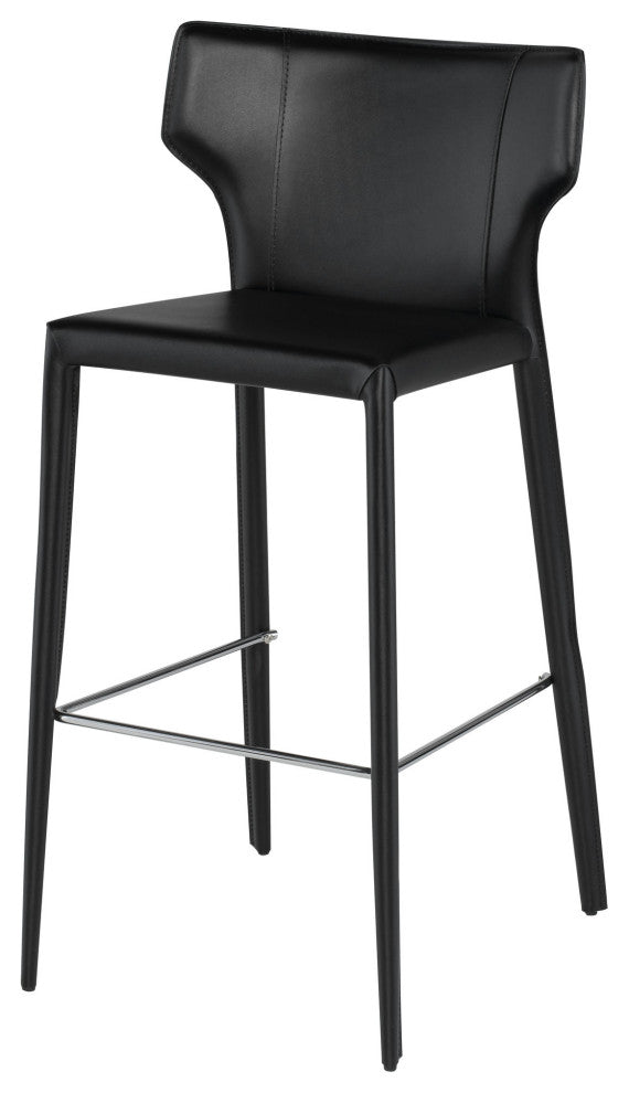 Wayne Bar Stool, Modern Barstool Leather Bar Stool, Black