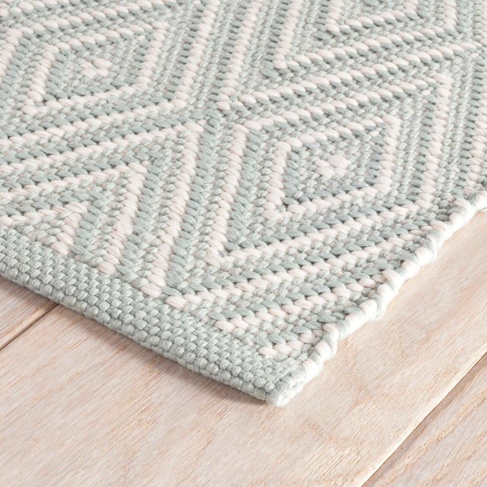 Dash & Albert Diamond Light Blue/Ivory Indoor/Outdoor Rug, Blue, 2'6" x 18'