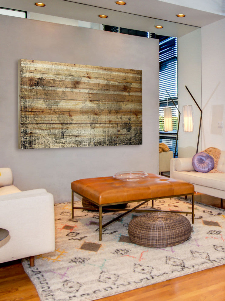 "Latitude" Print on Natural Pine Wood, 36"x24"