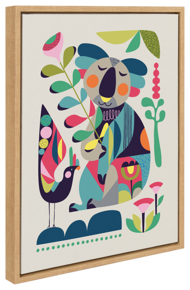 Sylvie Mid Century Modern Koala Framed Canvas by Rachel Lee, Natural 18x24