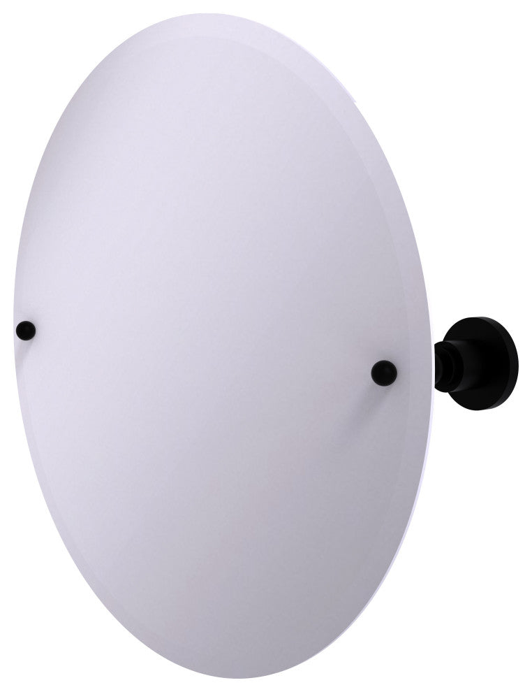 Frameless Round Tilt Mirror with Beveled Edge, Matte Black