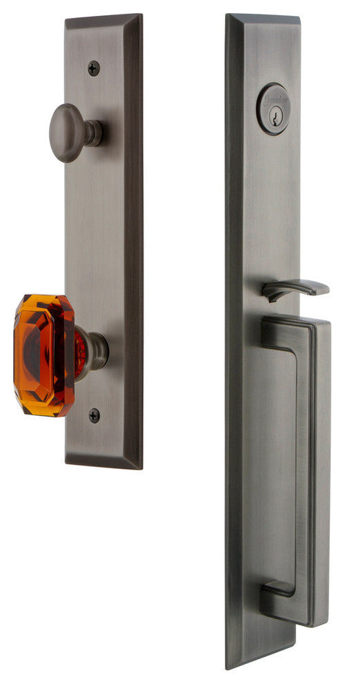 Fifth Avenue 1-Piece Dummy Handleset, D Grip and Baguette Amber Knob, 849247