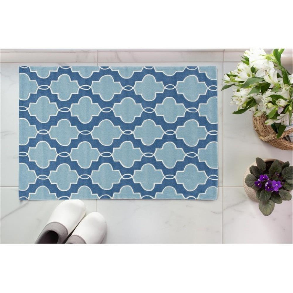 Linon Trio Tile Hand Tufted Polyester 1'10"x2'10" Rug in Blue