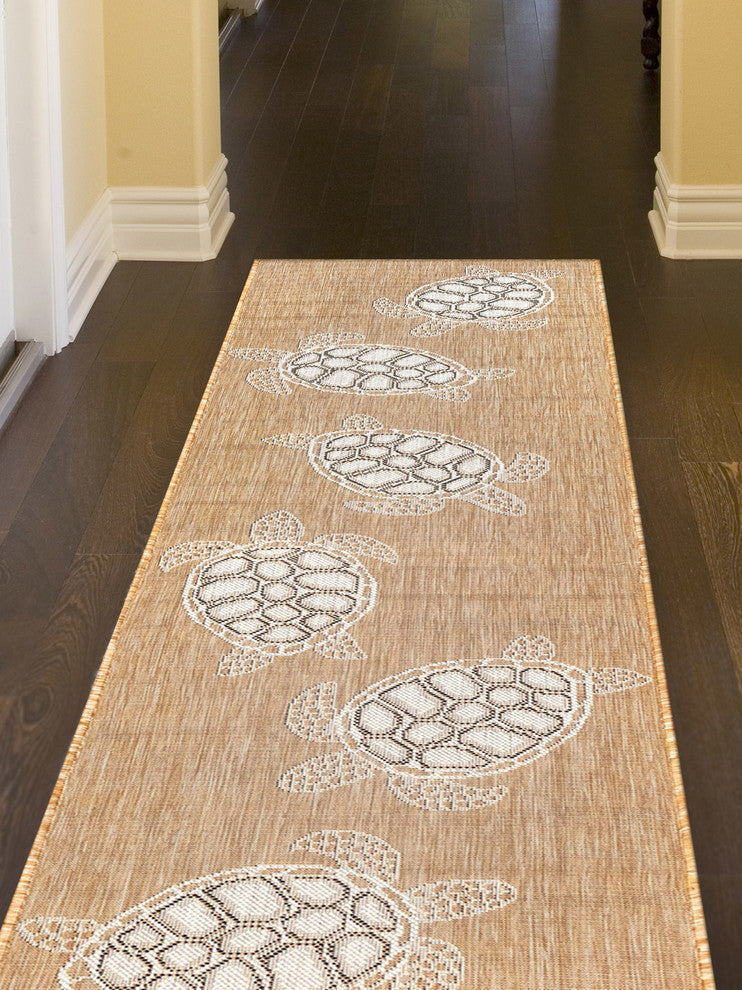 Carmel Seaturtles Indoor/Outdoor Rug, Sand, 1'11"x7'6" Runner