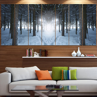 Winter Forest with Dark Woods, Landscape Canvas Art Print, 83"x32", 7 Panels