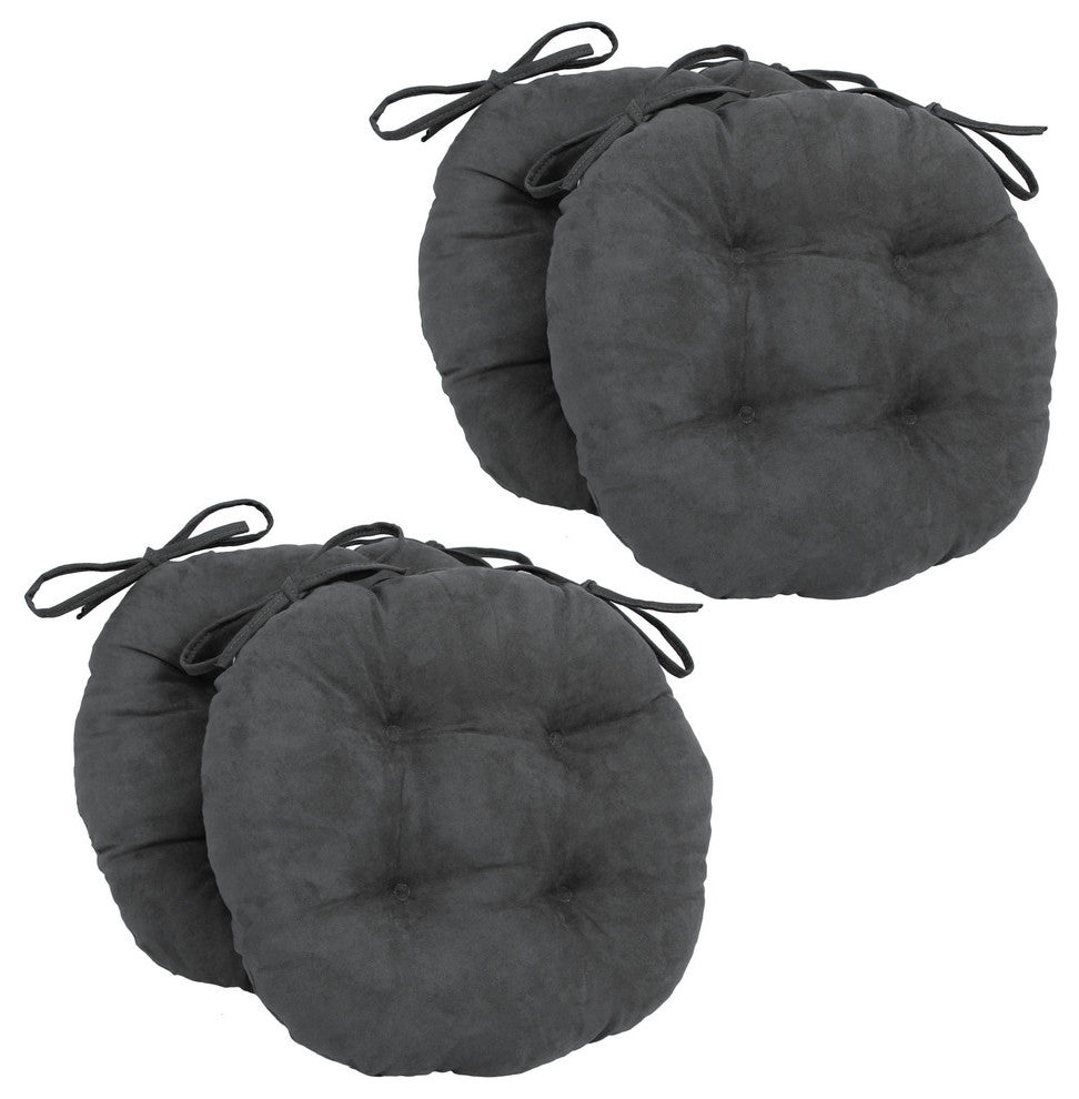 16" Solid Micro Suede Round Tufted Chair Cushions, Set of 4, Gray