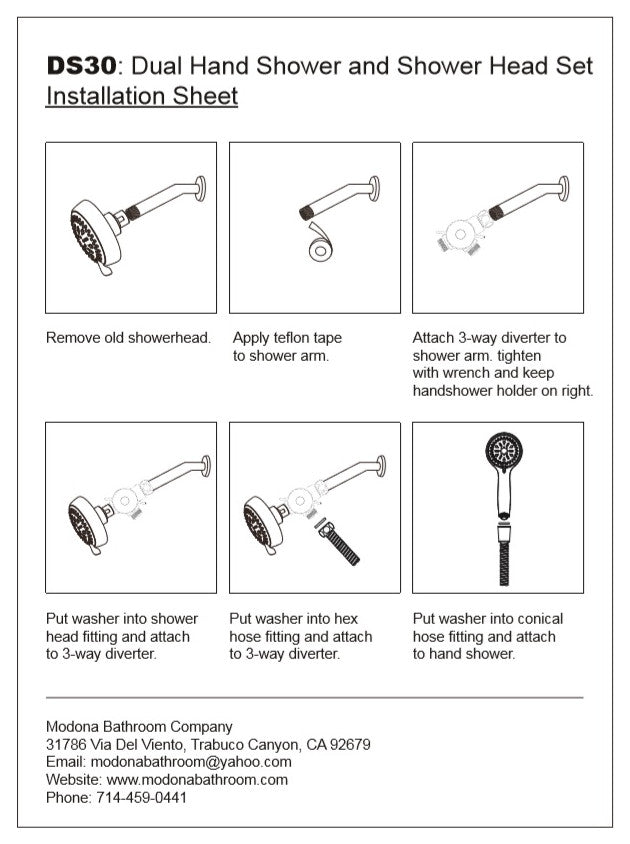 MODONA's 6 Function DUAL Massage Shower Head and Hand Shower, Satin Nickel