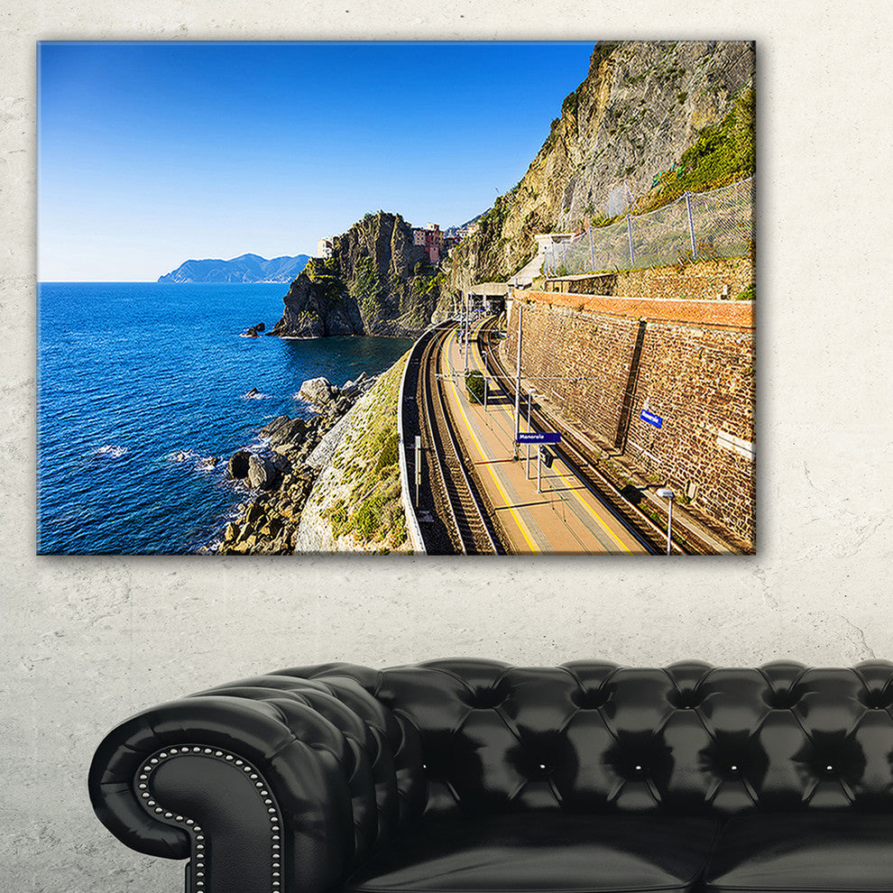 "Train And Railroad Station in Manarola" Landscape Wall Art, 40"x30"