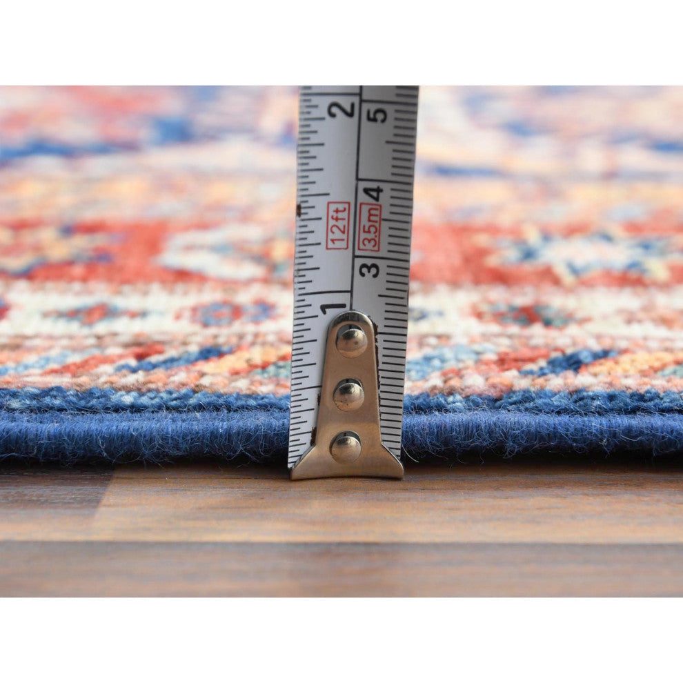 Shiny Wool Hand Knotted Navy Blue Afghan Super Kazak Runner Rug, 2'10" x 11'0"