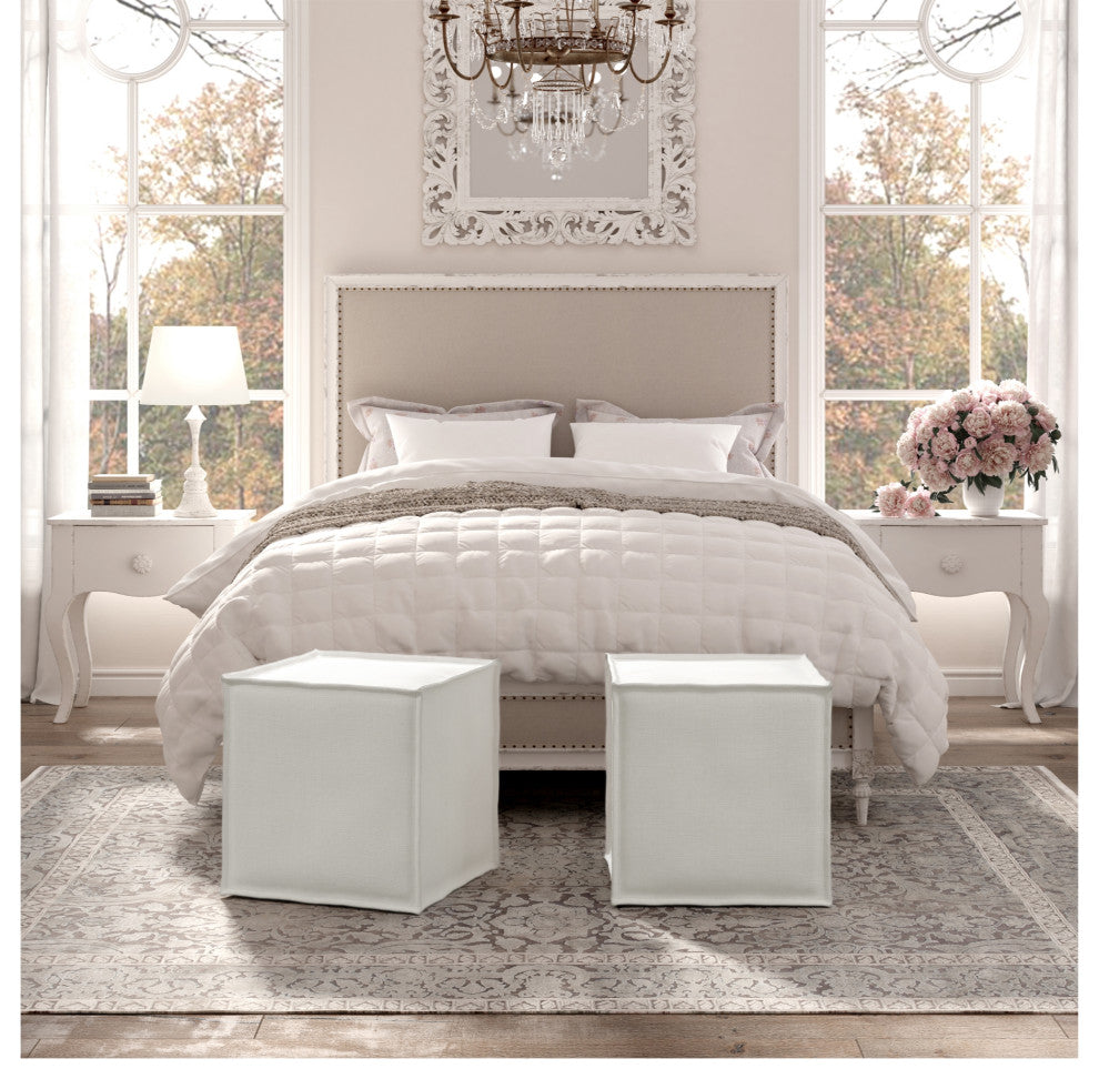 Rustic Manor Jazmyn Ottoman Upholstered, Linen, Pure White