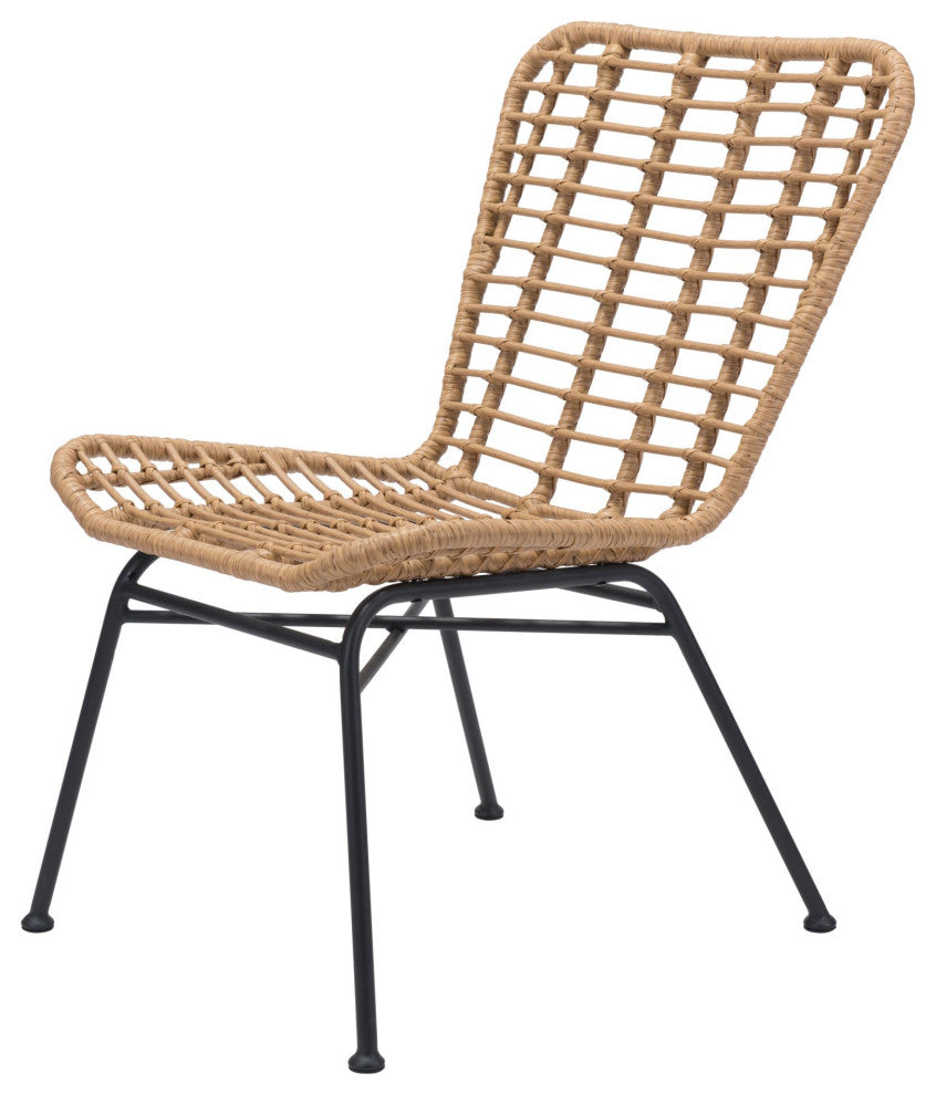 Dining Chair, Set of 2, Aluminum, Metal, Natural, Black, Outdoor Patio Balcony