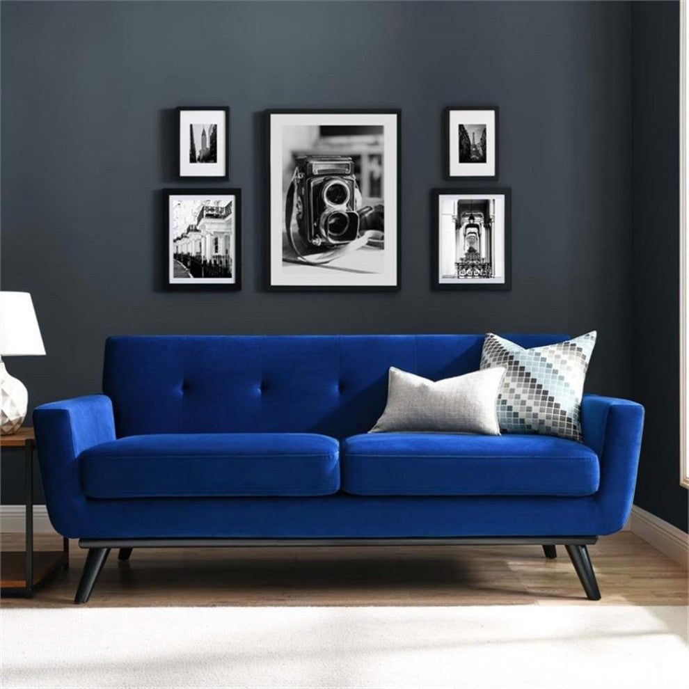 Engage Performance Velvet Loveseat, Navy
