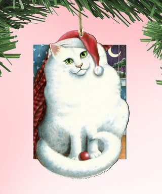 Marshmallow Santa Cat Ornament