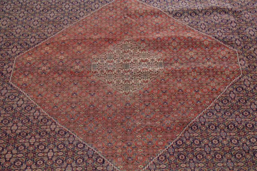 Consigned, Oriental Bordered Hand-Knotted Antique Persian Area Rug, Blue, 13X19