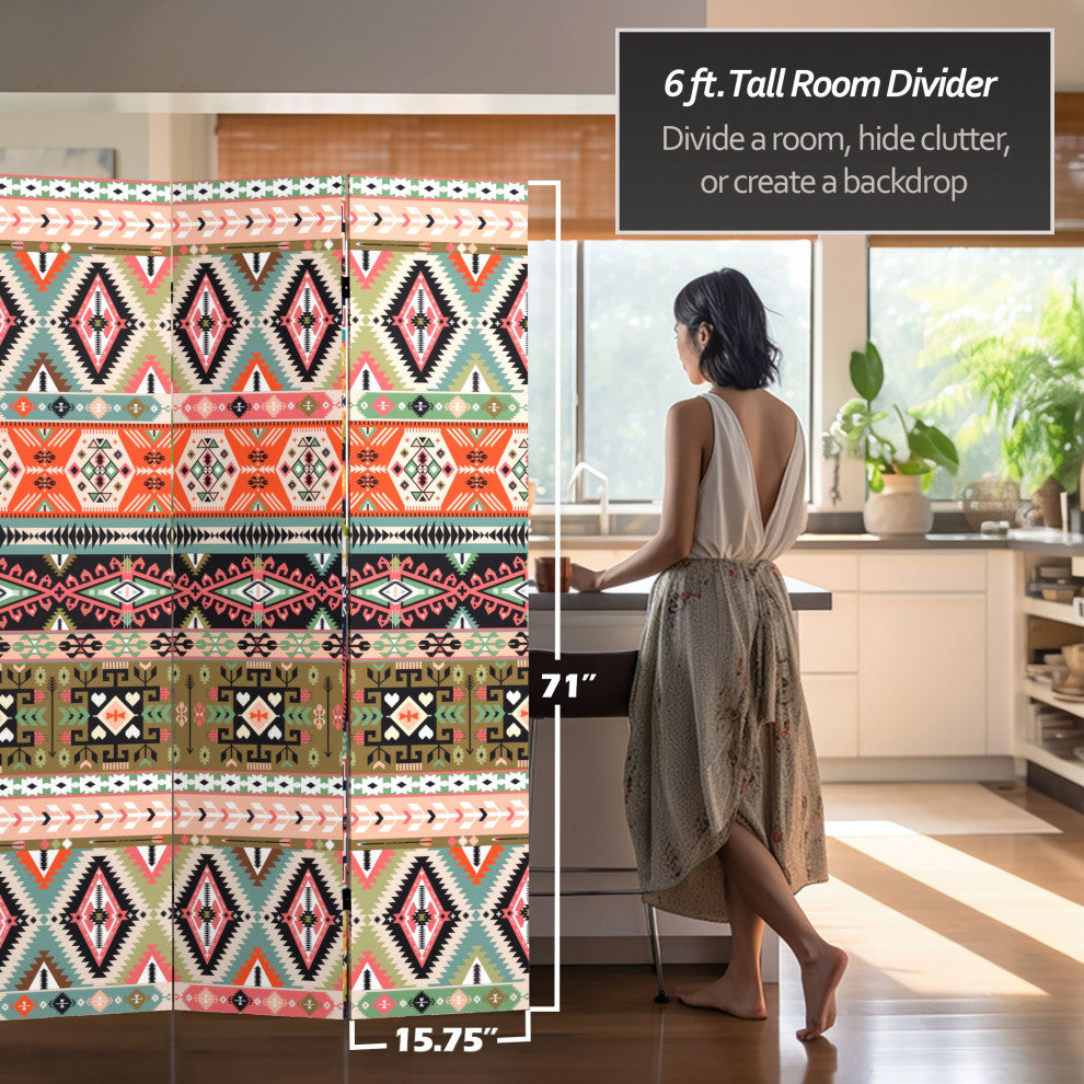 6' Tall Double Sided Ikat Canvas Room Divider