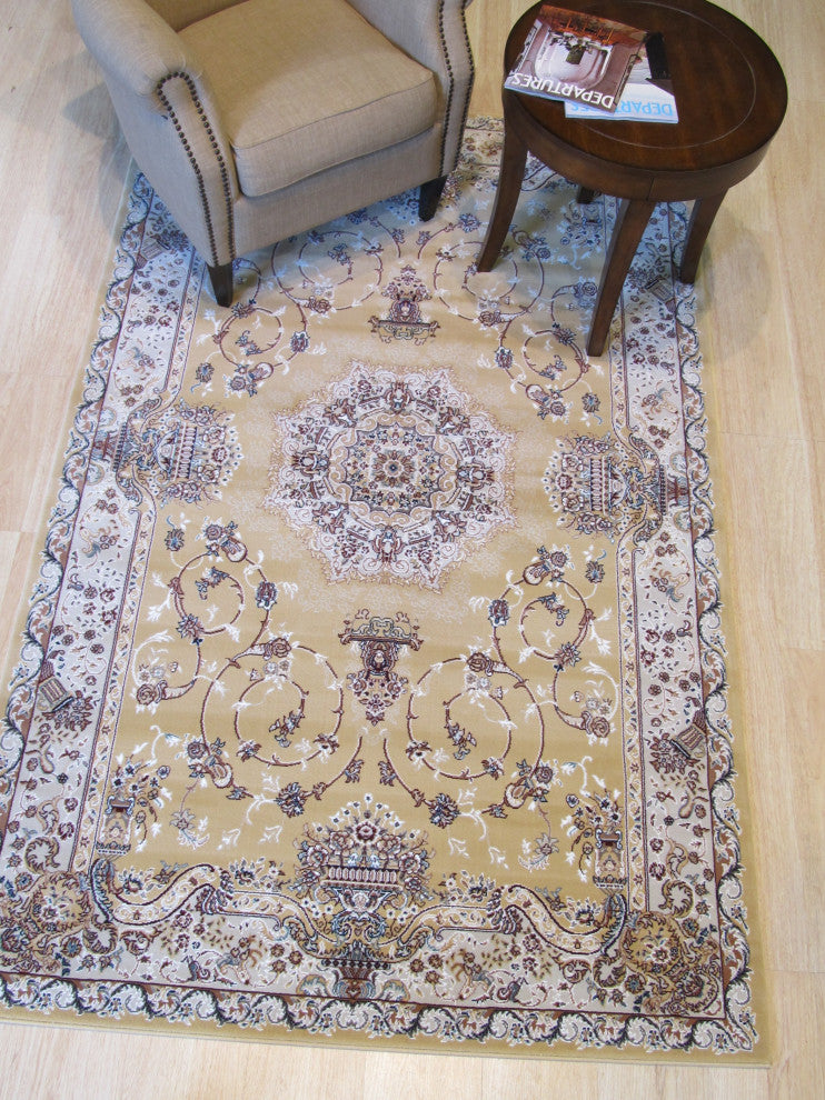 Gold Traditional Oriental Tabriz Area Rug
