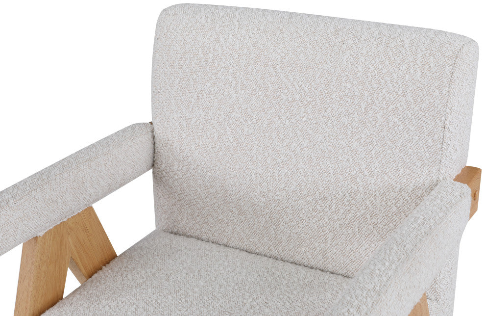 Woodloch Boucle Fabric Upholstered Accent Chair, Cream, Natural Finish