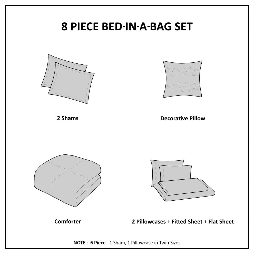 Madison Park Essentials 8 Piece Reversible Comforter Set Bed Sheets, Full