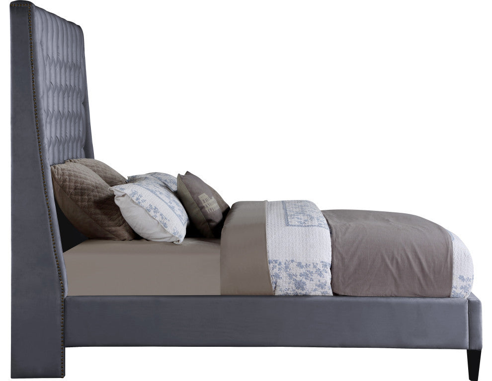 Fritz Velvet Upholstered Bed, Gray, Full